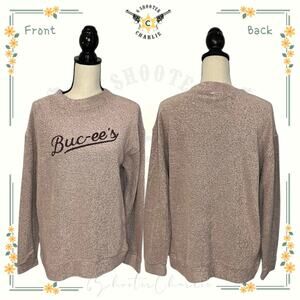 Buc-ee’s Womens Knit High Neck Pullover Sweater Pink Fuzzy Soft Size Small